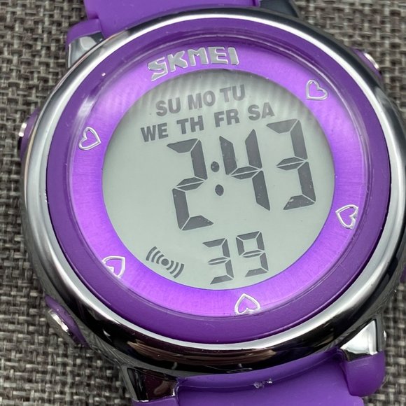 SKMEI Purple Six Digits Digital NWT As Is Silicone Silver Heart Week Days Unisex